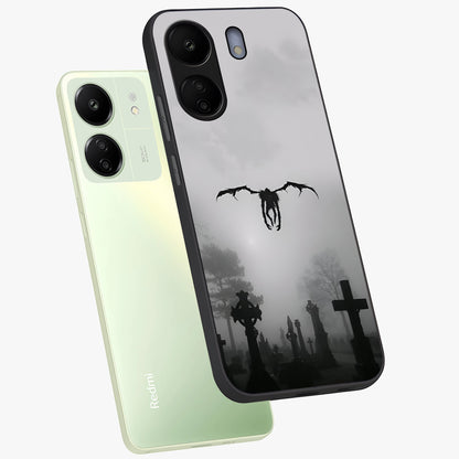 Graveyard Shadow Descent Glass Case displayed in angled mockup highlighting eerie shadow illustration with gothic aesthetic.