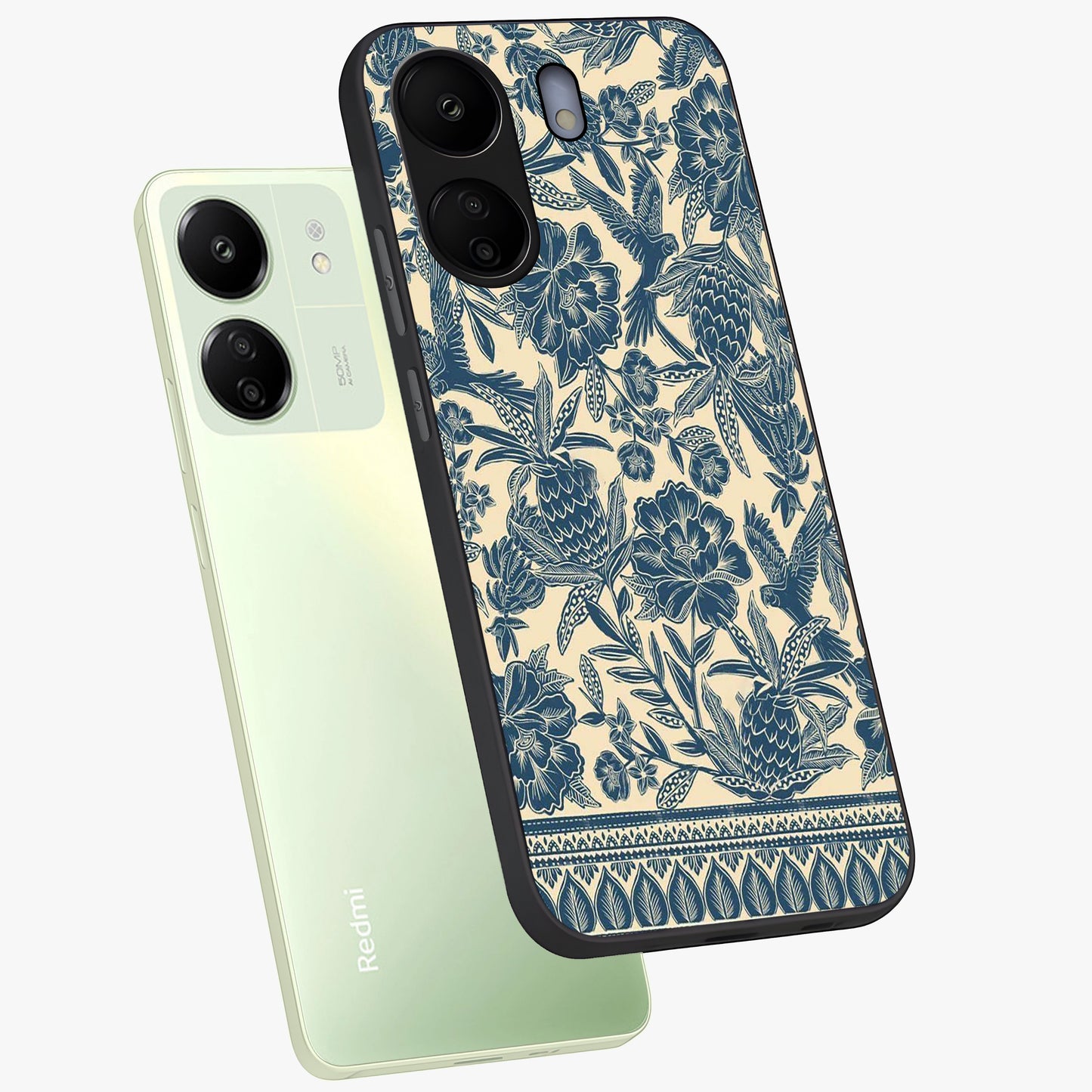 Heirloom Wild Bloom Glass Case displayed in angled mockup highlighting botanical bloom design with classic aesthetic style.