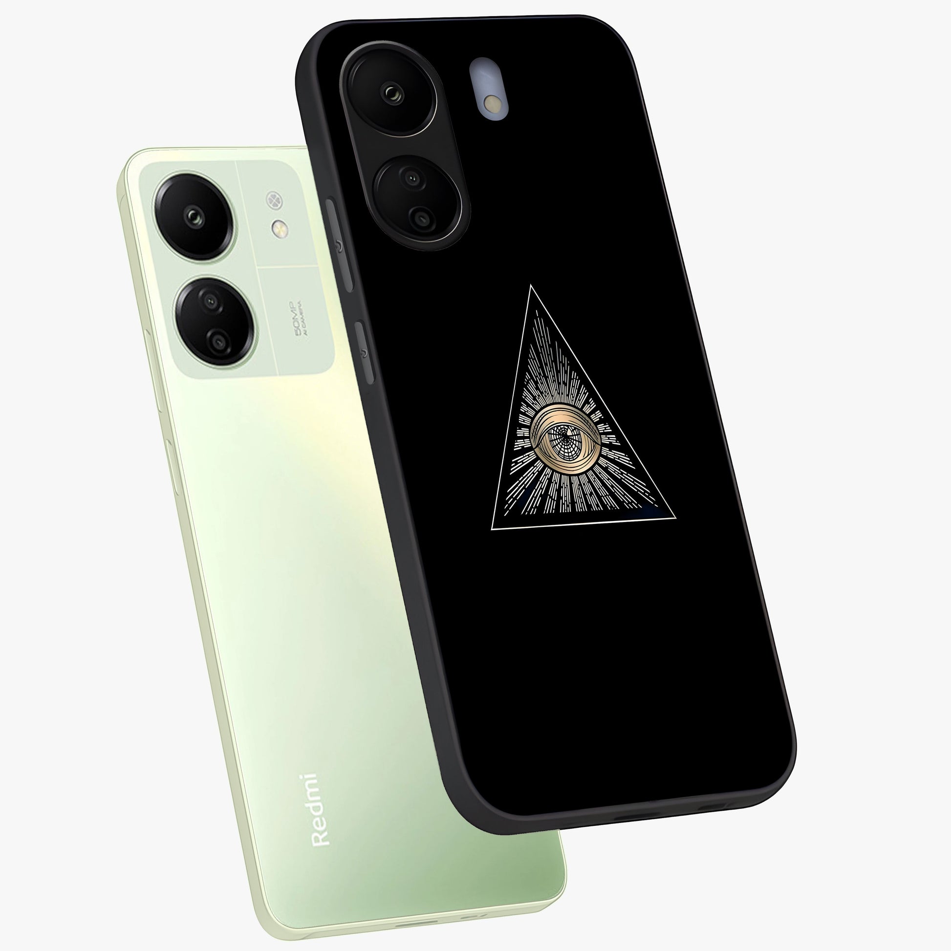 Illuminati Evil Glass Case displayed in angled mockup highlighting dark occult inspired design with bold aesthetic style.