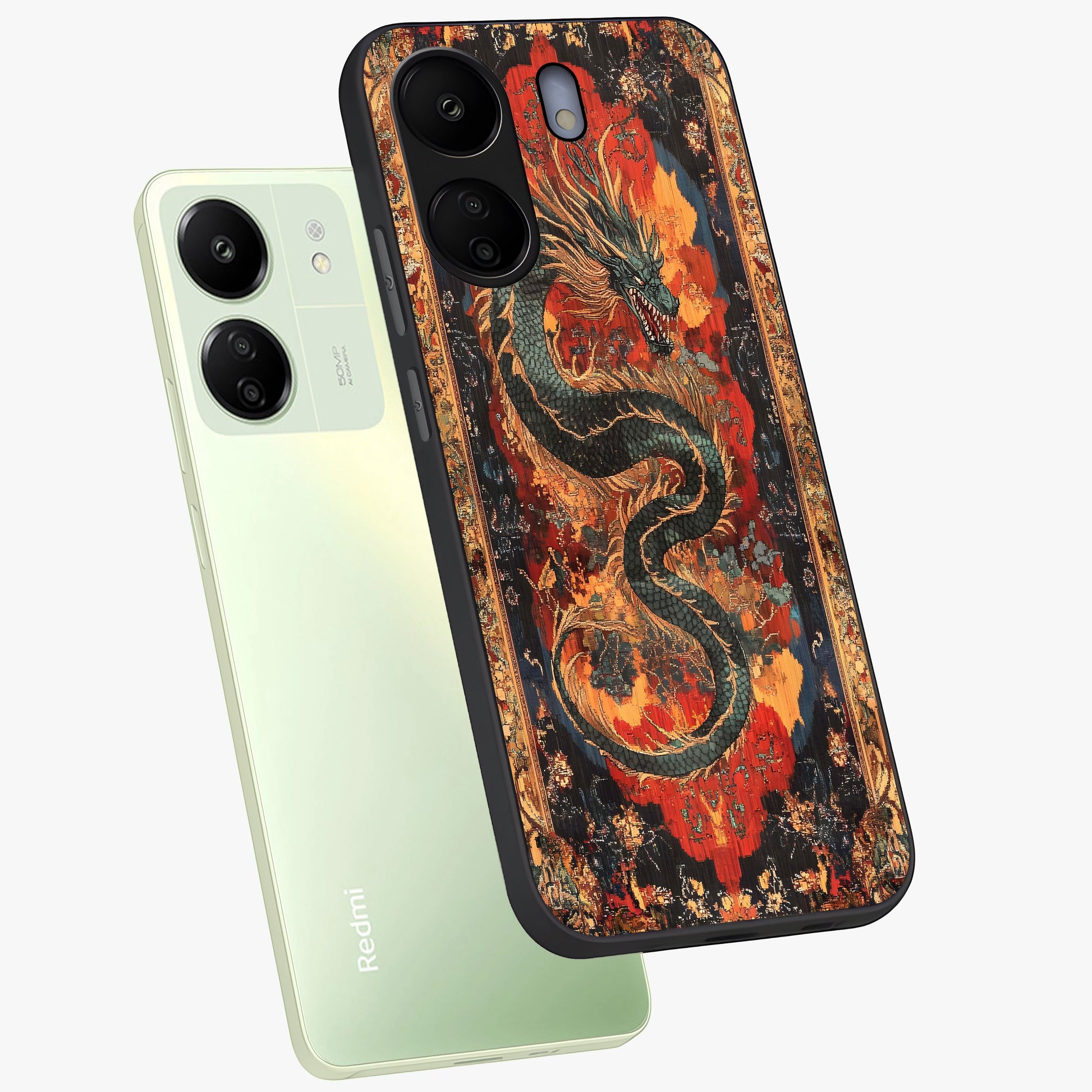 Inferno Dragon Soul Glass Case displayed in angled mockup highlighting powerful dragon illustration with inferno aesthetic.