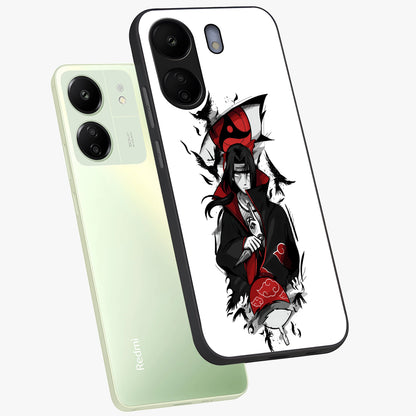 Itachi Limited Edition Naruto Anime Glass Case displayed in angled mockup highlighting dramatic anime illustration with bold action aesthetic.