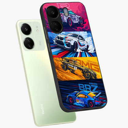JDM Sports Car Glass Case displayed in angled mockup highlighting sleek Japanese racing car design with automotive aesthetic.