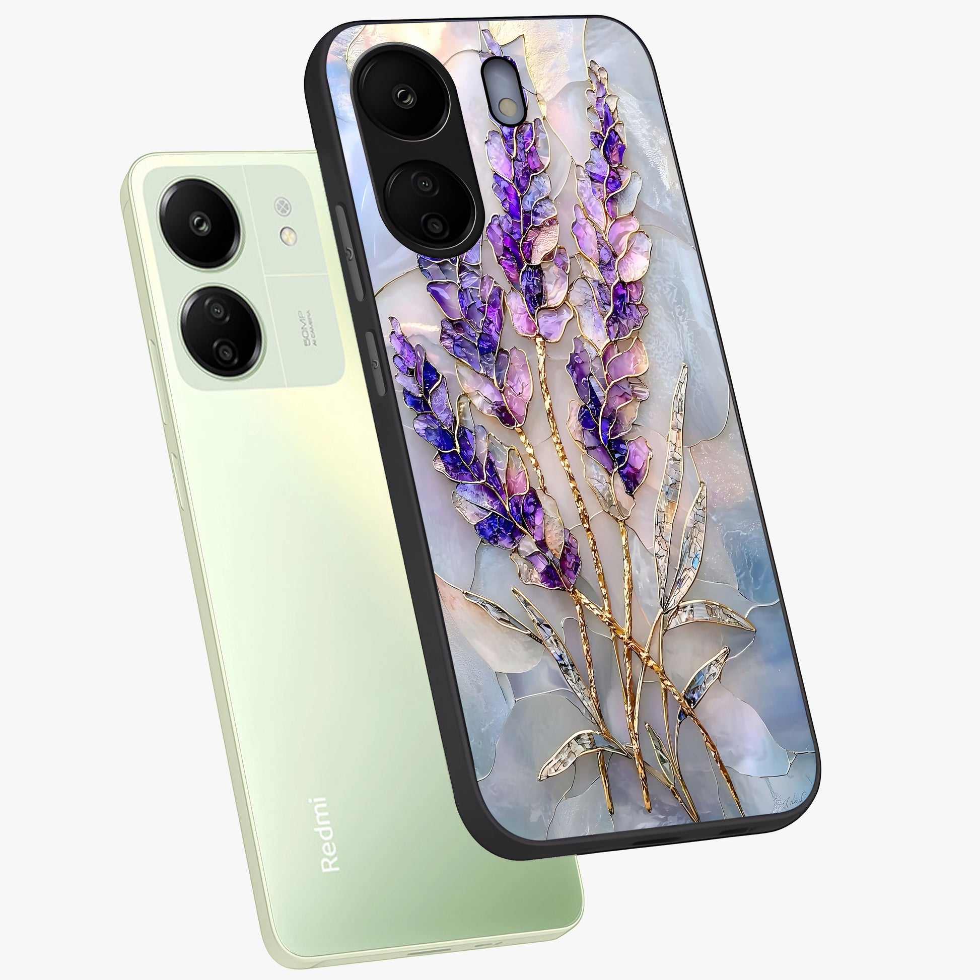 Lavender Dream Glow Glass Case displayed in angled mockup highlighting dreamy purple glow design with soft artistic style.
