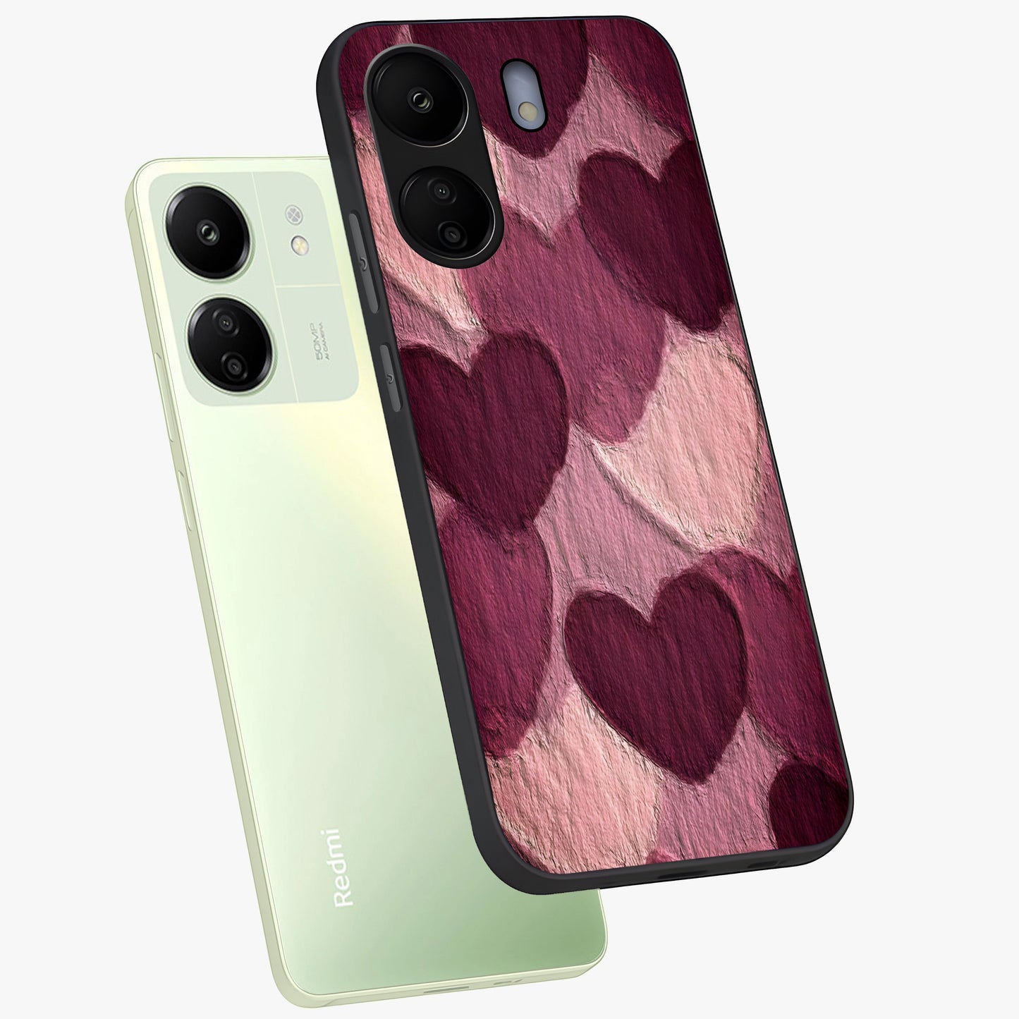 Layered Paper Hearts Glass Case displayed in angled mockup highlighting creative paper craft heart design with romantic aesthetic.