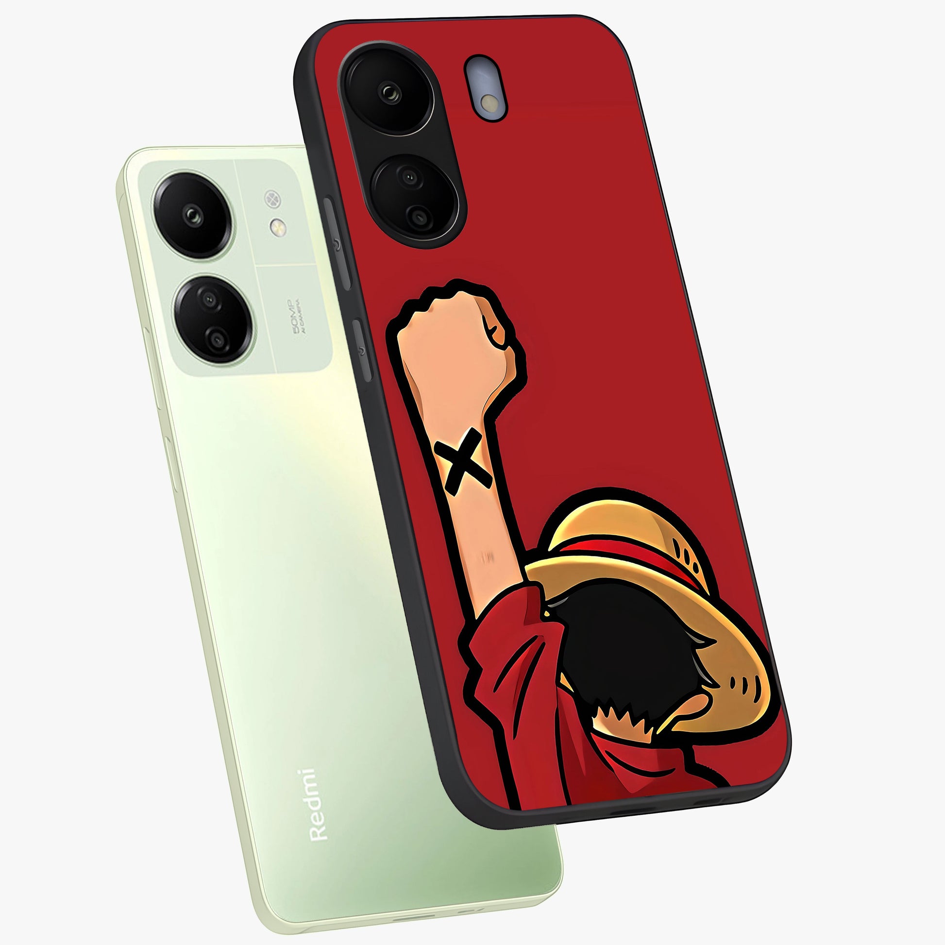 Luffy X Spirit Glass Case displayed in angled mockup highlighting powerful anime design with energetic action aesthetic.