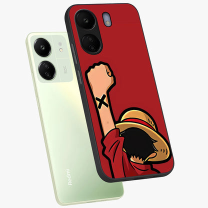 Luffy X Spirit Glass Case displayed in angled mockup highlighting powerful anime design with energetic action aesthetic.