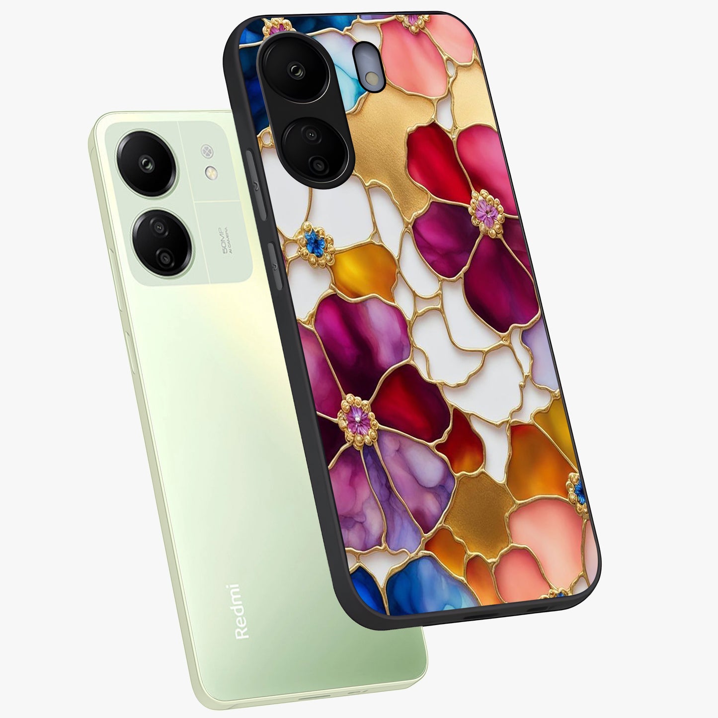 Marble Flower Pattern Glass Case displayed in angled mockup highlighting elegant marble floral design with modern aesthetic.