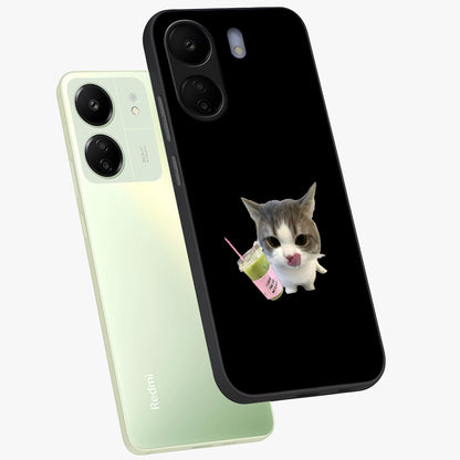Matcha Cat Style Glass Case displayed in angled mockup highlighting playful feline design with pastel matcha aesthetic.
