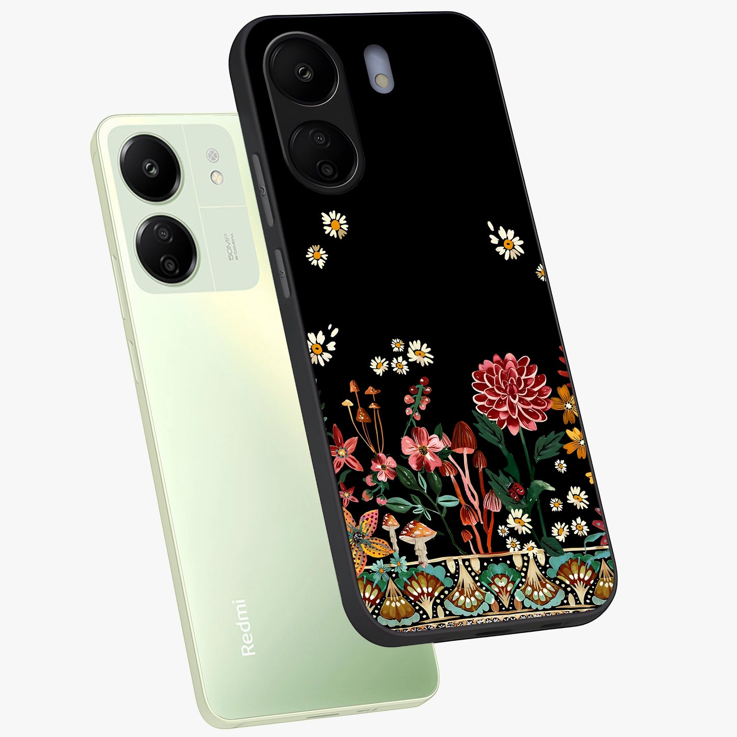 Midnight Bloom Pattern Glass Case displayed in angled mockup highlighting elegant flower design with midnight aesthetic style.