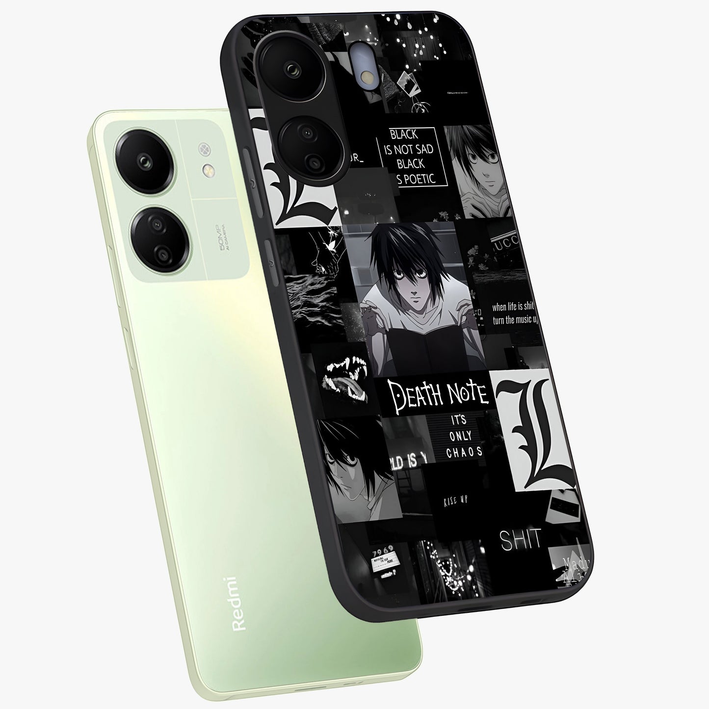 Midnight Chaos Mind Glass Case displayed in angled mockup highlighting chaotic artistic design with dramatic midnight aesthetic.