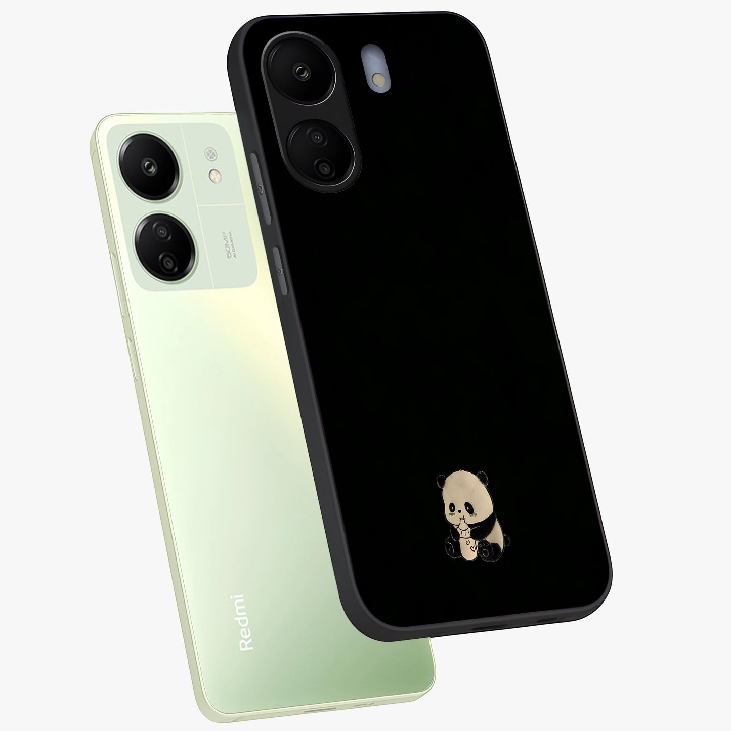 Midnight Panda Love Glass Case displayed in angled mockup highlighting adorable panda illustration with midnight aesthetic.