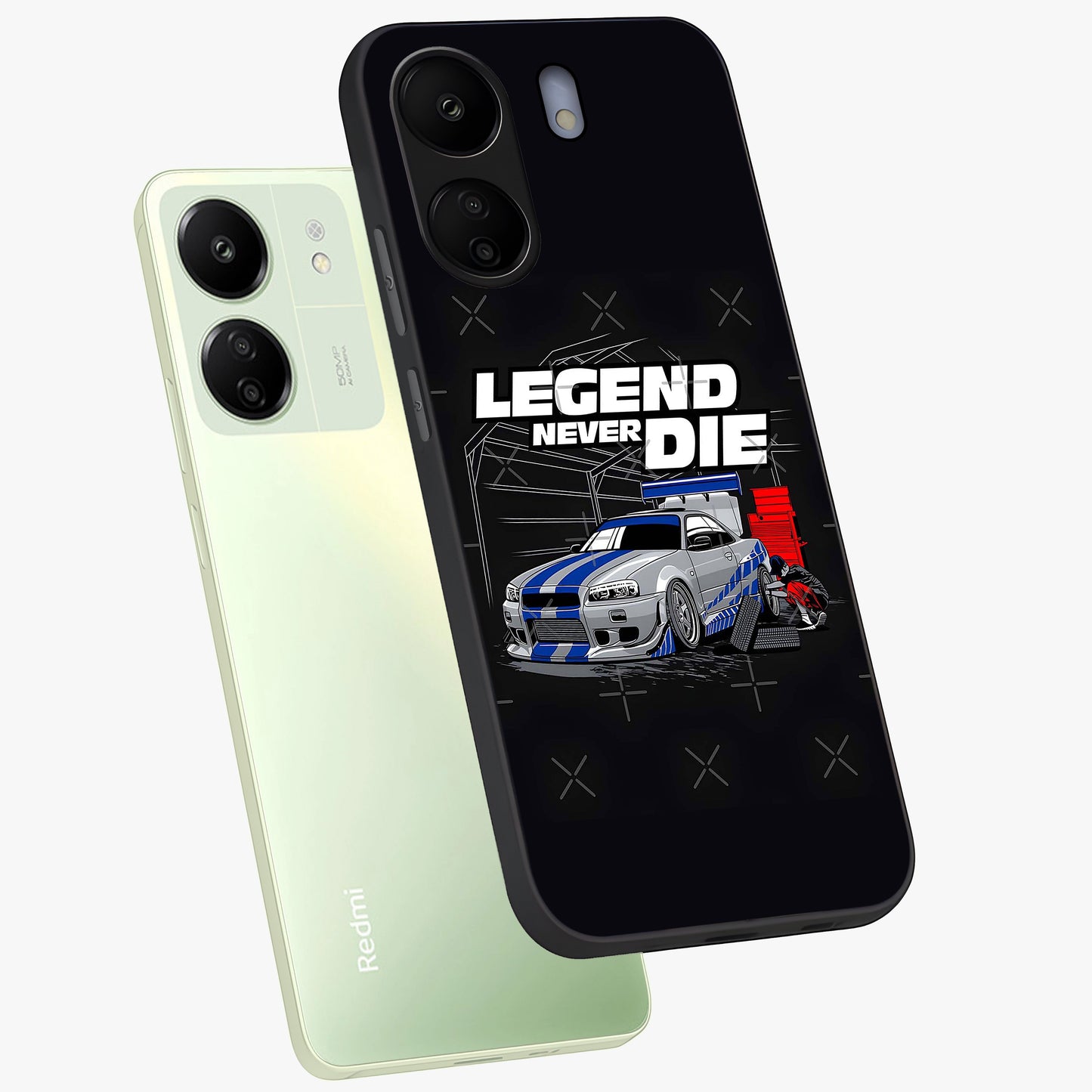 Midnight Racing Legacy Glass Case displayed in angled mockup highlighting dynamic automotive design with bold midnight aesthetic.