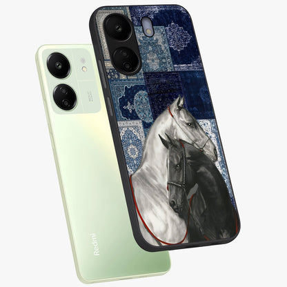 Midnight Stallion Blues Glass Case displayed in angled mockup highlighting powerful stallion illustration with deep midnight tones.