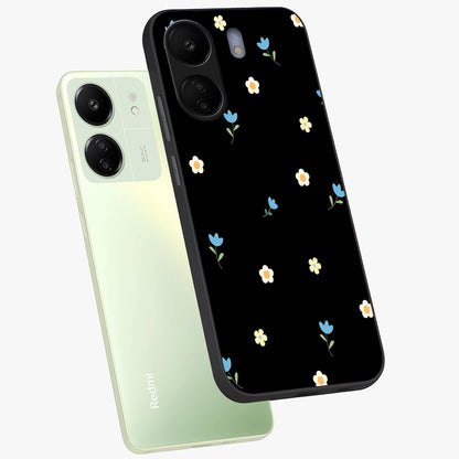 Minimal Petal Whispers Glass Case displayed in angled mockup highlighting delicate petal design with clean minimal aesthetic.