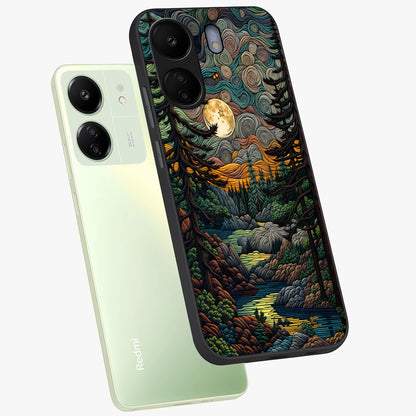Moonlight Forest Dream Glass Case displayed in angled mockup highlighting dreamy forest design with glowing moon aesthetic.