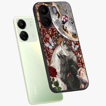 Moonlit Royal Stallion Glass Case displayed in angled mockup highlighting powerful stallion illustration with royal night aesthetic.