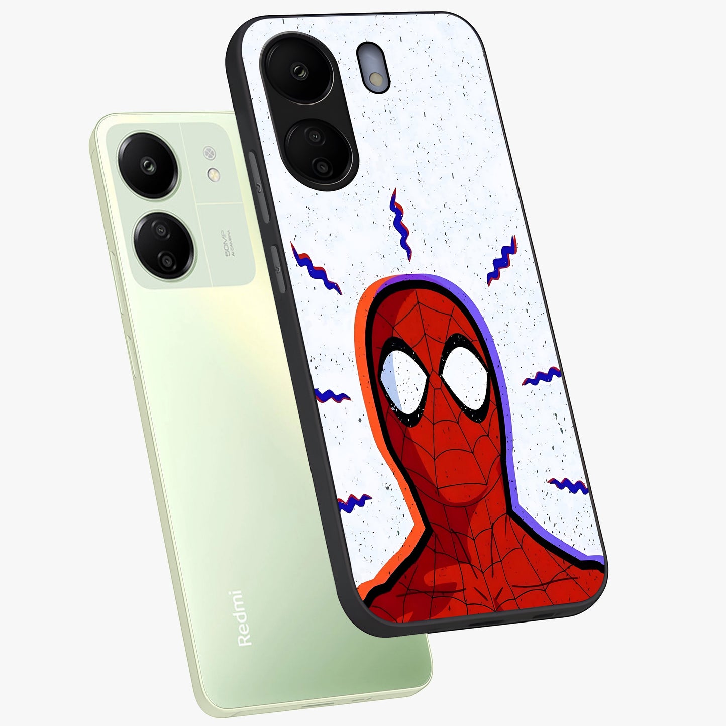 Omg Spiderman Glass Case displayed in angled mockup highlighting dynamic hero illustration with action comic aesthetic.