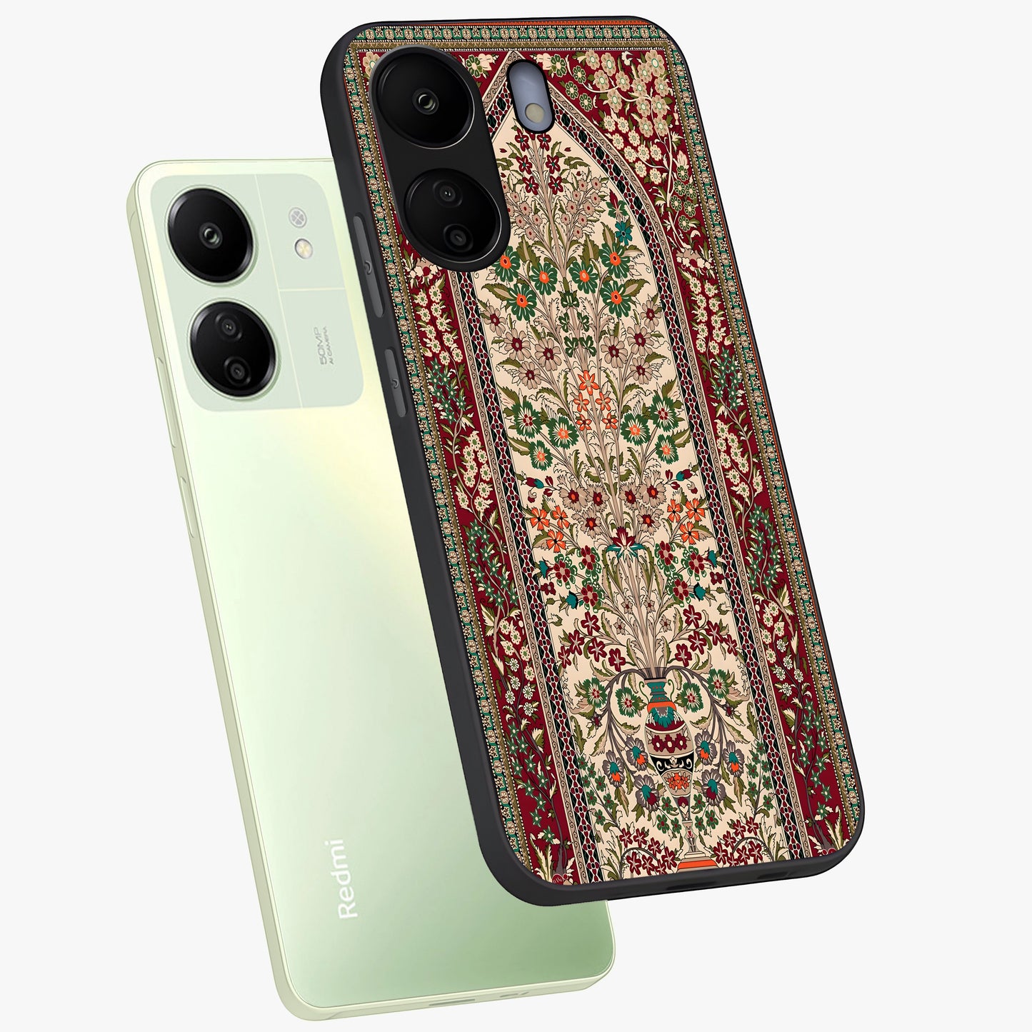 Persian Inspired Glass Case displayed in angled mockup highlighting intricate traditional design with elegant cultural aesthetic.