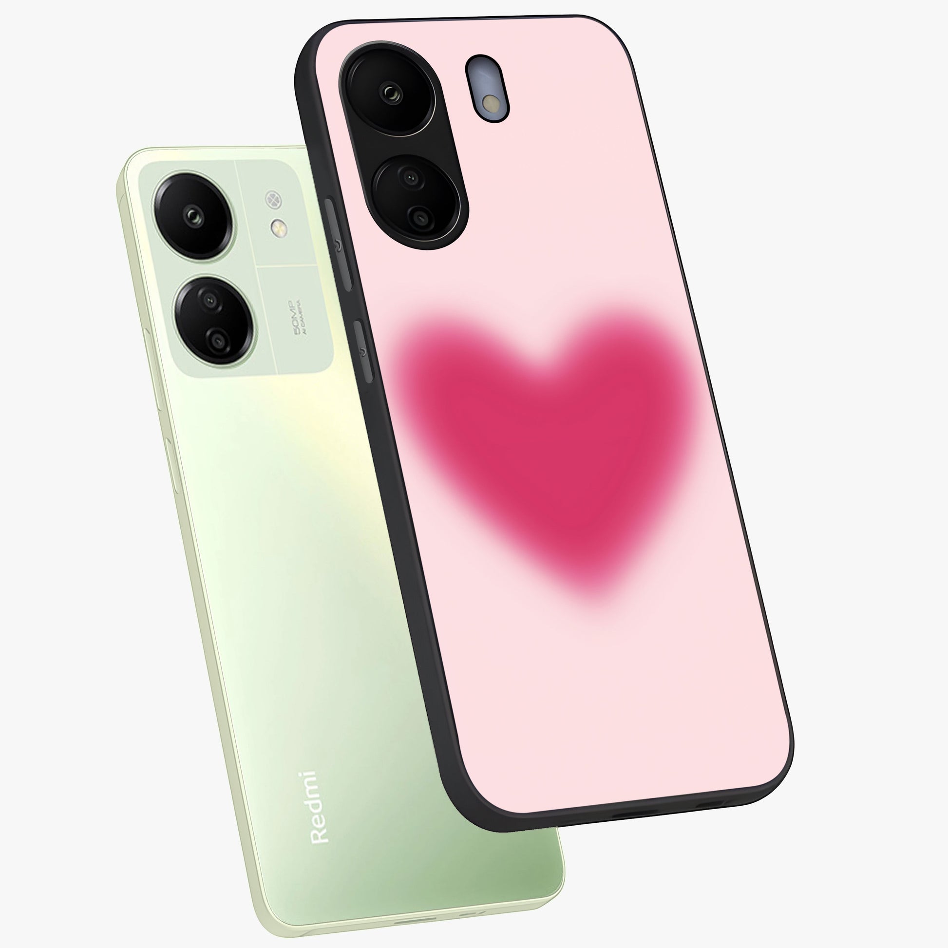 Pink Aura Heart Glass Case displayed in angled mockup highlighting vibrant pink heart design with dreamy aura aesthetic.