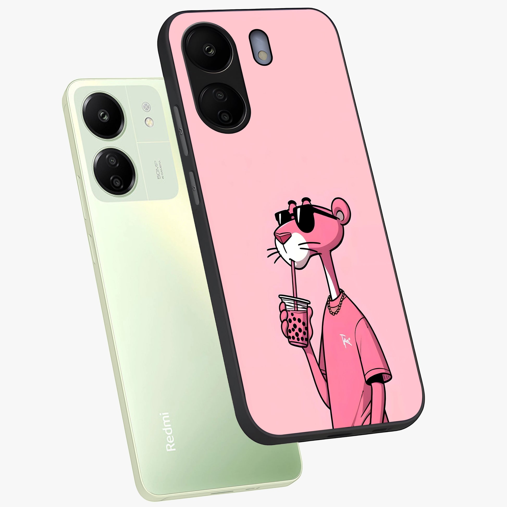 Pink Panther Glass Case displayed in angled mockup highlighting playful cartoon character design with vibrant pink aesthetic.