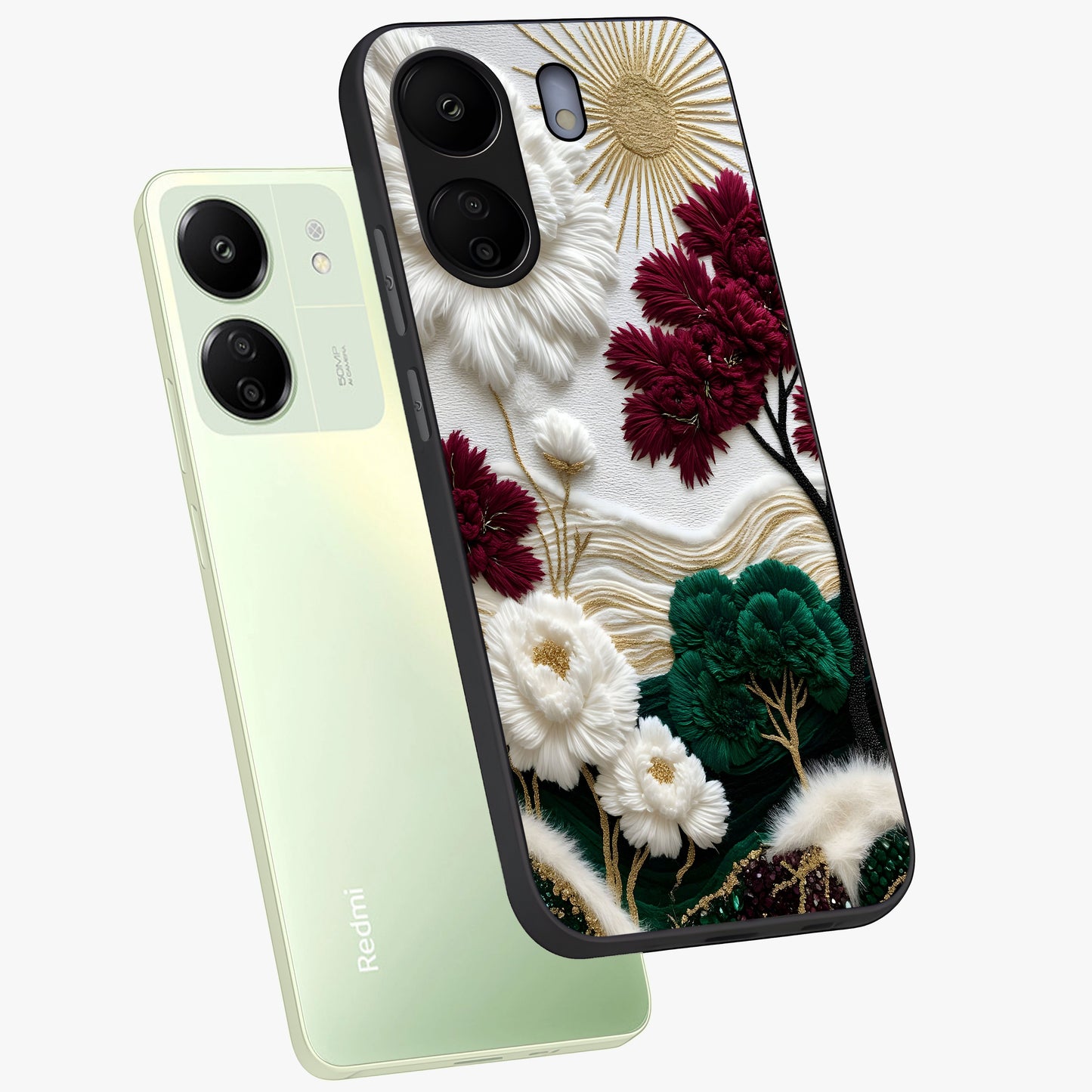 Radiant Bloom Elegance Glass Case displayed in angled mockup highlighting graceful floral design with radiant aesthetic style.