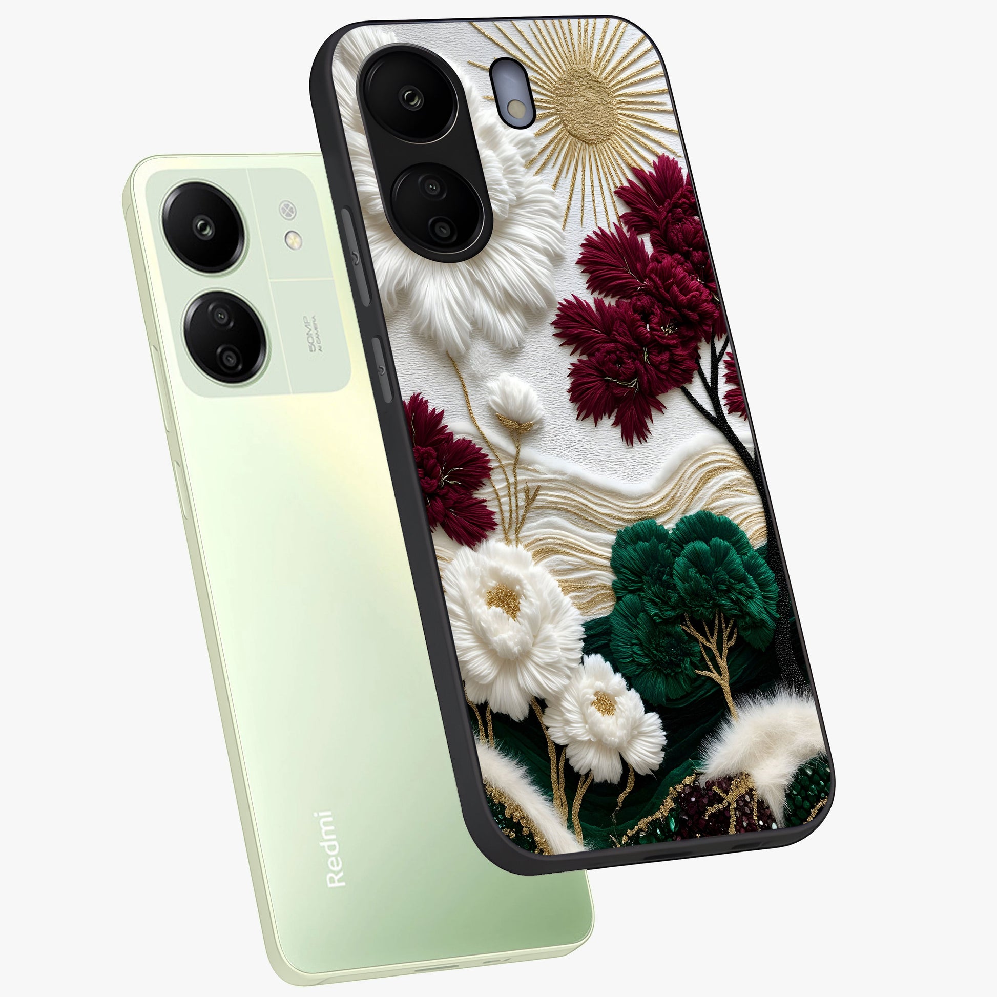 Radiant Bloom Elegance Glass Case displayed in angled mockup highlighting graceful floral design with radiant aesthetic style.