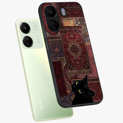 Regal Magic Cat Apple Glass Case displayed in angled mockup highlighting whimsical feline design with fantasy aesthetic.