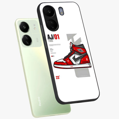 Retro Sneaker Blueprint Glass Case displayed in angled mockup highlighting detailed shoe design with sporty retro aesthetic.