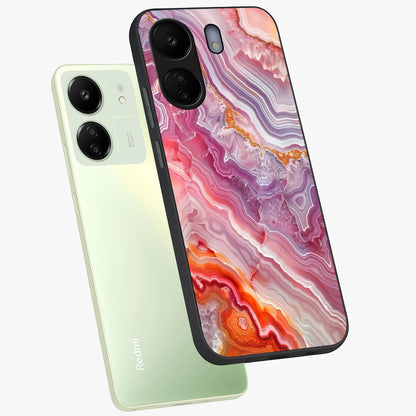 Rose Quartz Marble Glass Case displayed in angled mockup highlighting elegant marble pattern with soft aesthetic style.