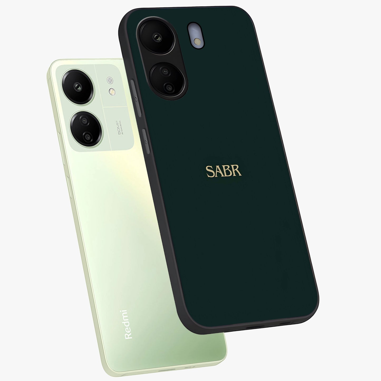 Sabr Minimal Patience Glass Case displayed in angled mockup highlighting simple inspirational design with clean aesthetic style.