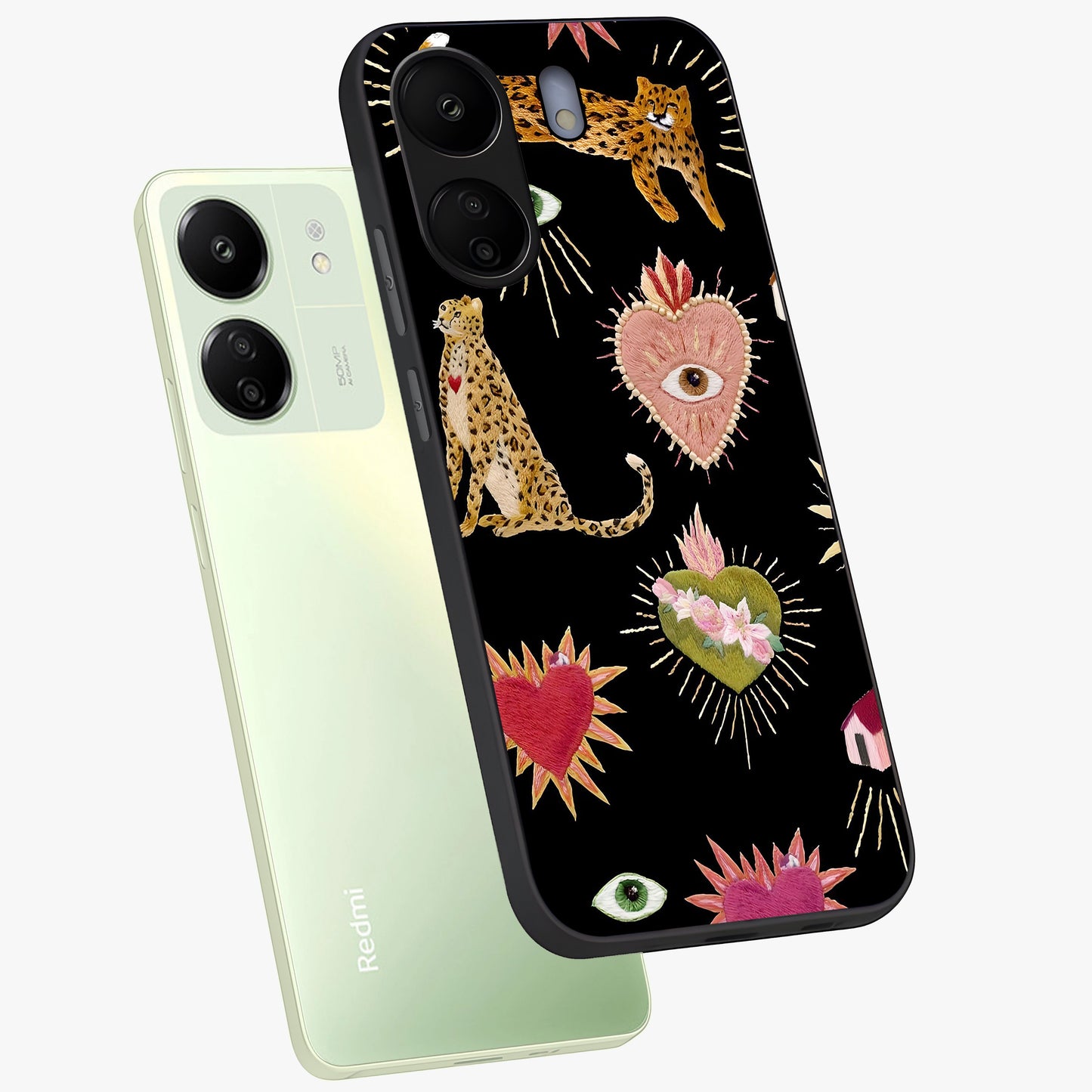 Sacred Jungle Heart Glass Case displayed in angled mockup highlighting lush tropical design with natural aesthetic style.