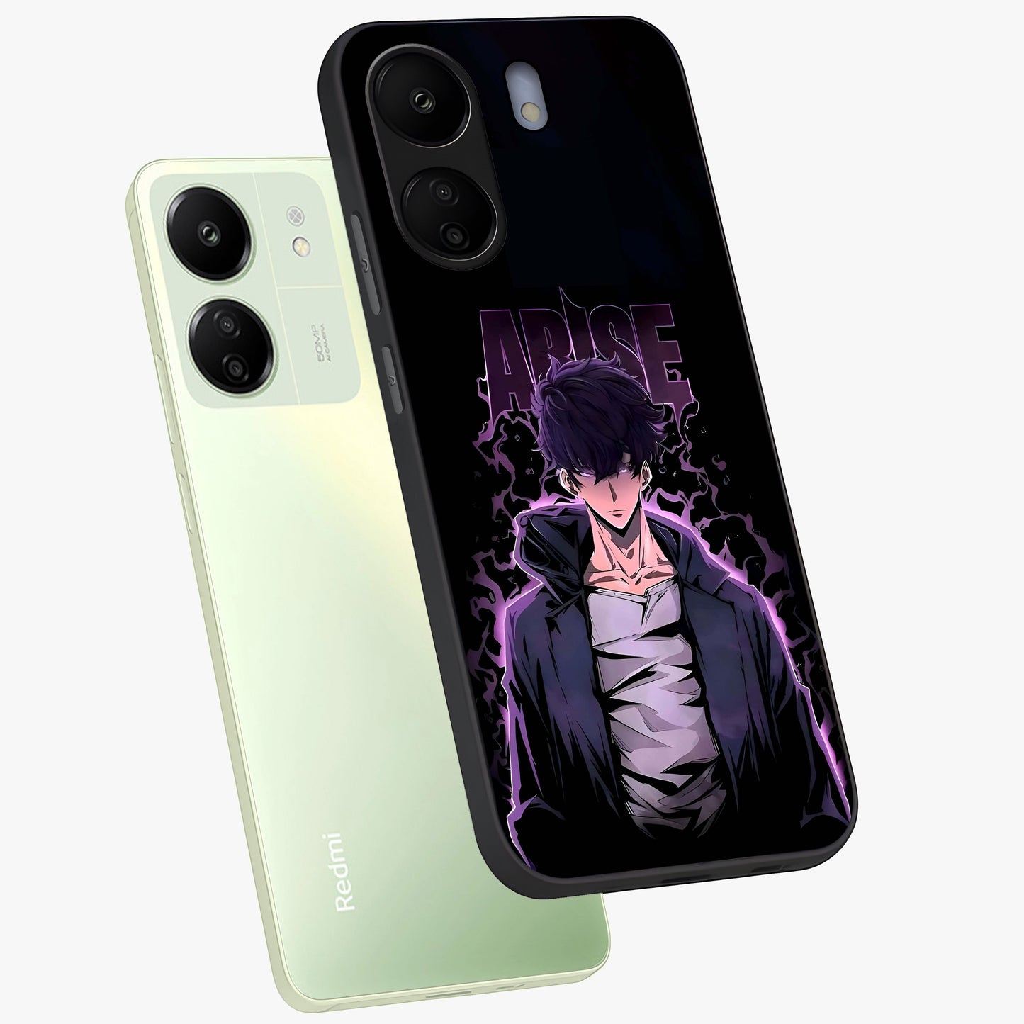 Shadow Monarch Awakening Glass Case displayed in angled mockup highlighting dramatic shadow warrior design with fantasy aesthetic.
