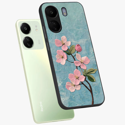 Threaded Blossom Breeze Glass Case displayed in angled mockup highlighting elegant floral design with soft aesthetic style.