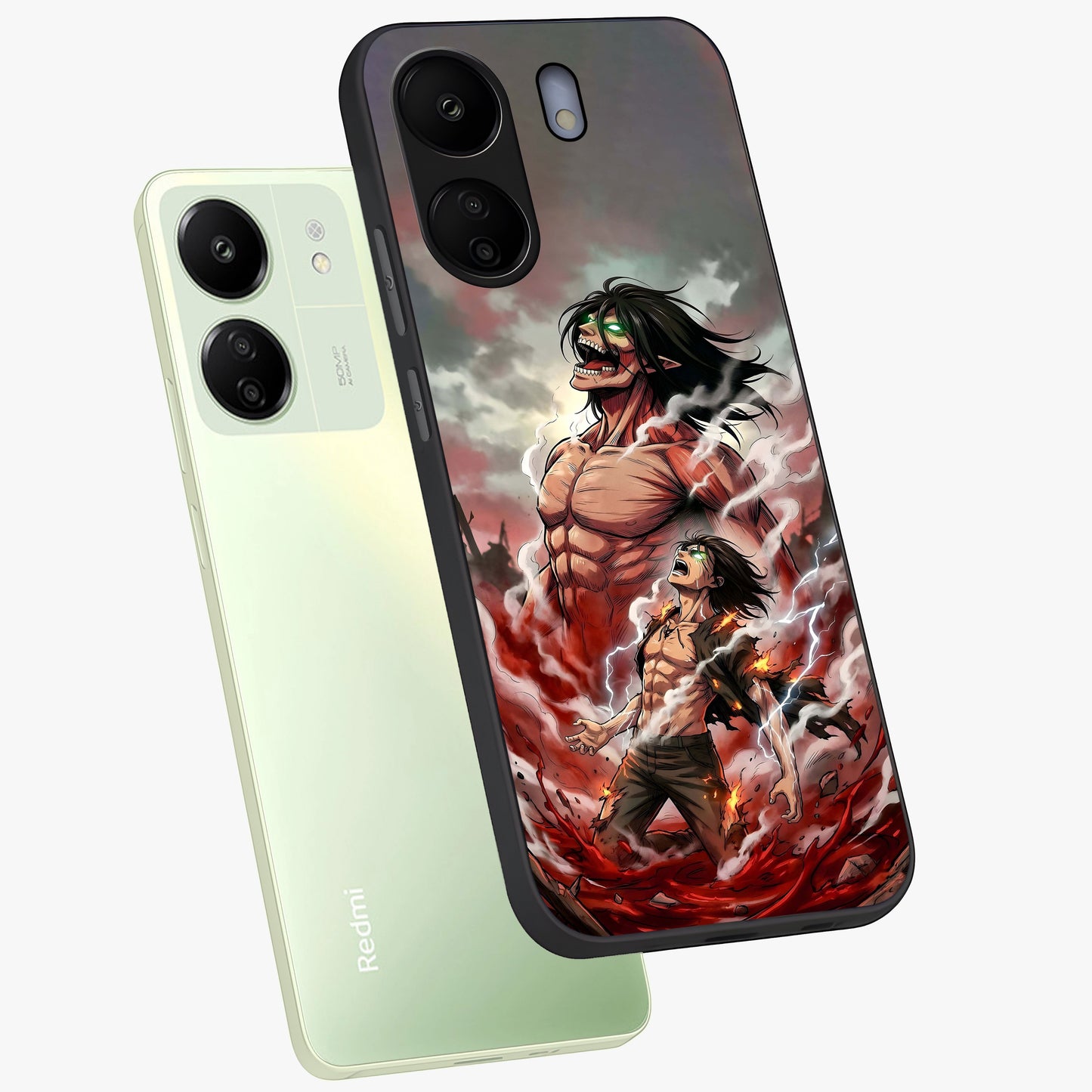 Titan Awakening Fury Glass Case displayed in angled mockup highlighting dramatic giant warrior design with bold anime aesthetic.