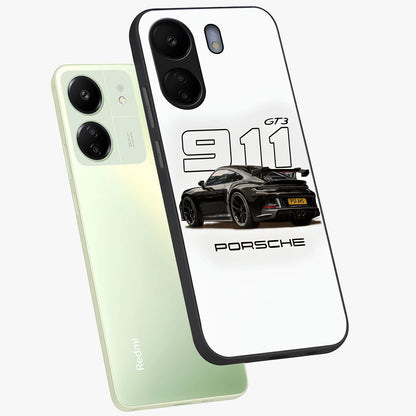 Turbo Legacy Icon Glass Case displayed in angled mockup highlighting dynamic automotive design with performance aesthetic.