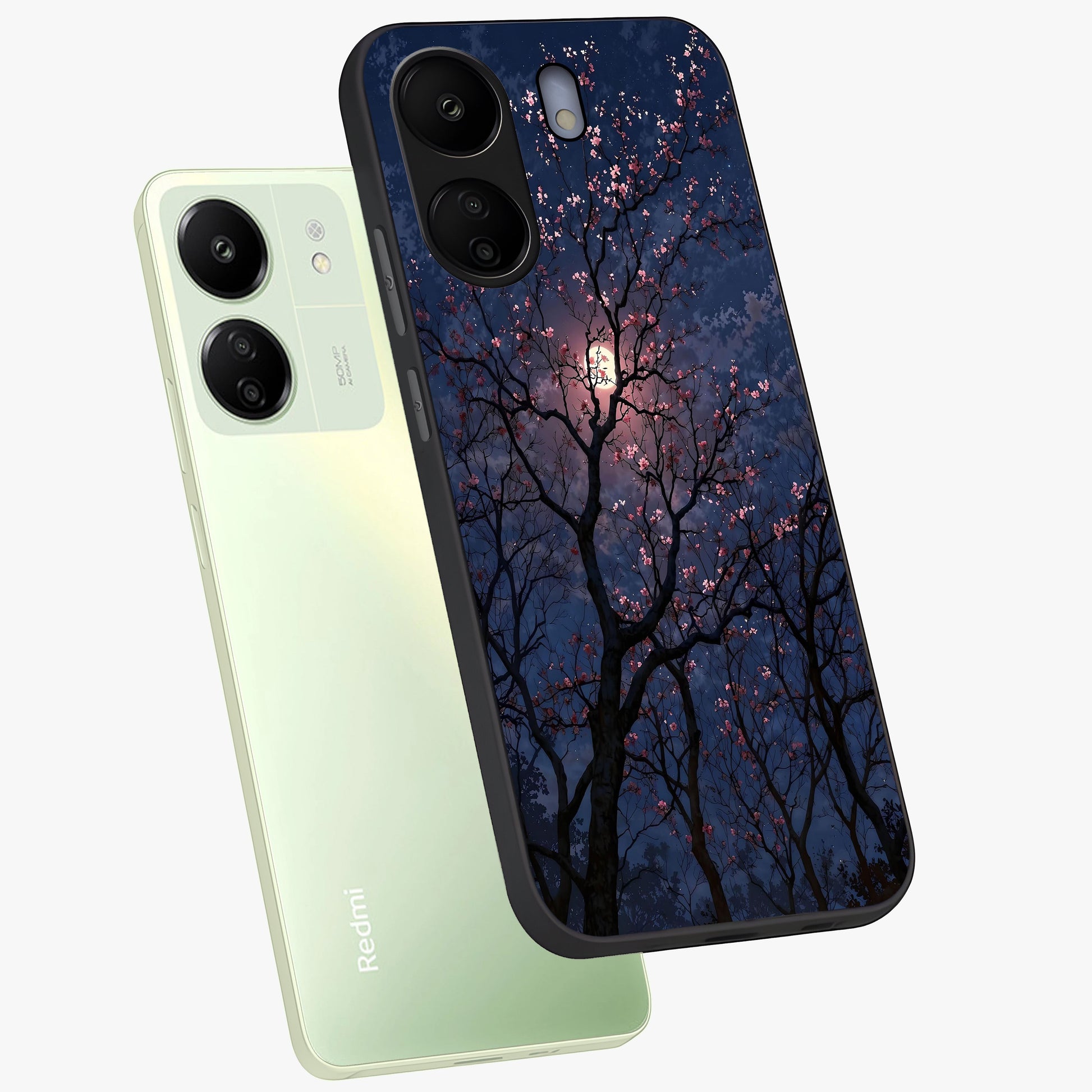 Twilight Sakura Serenade Glass Case displayed in angled mockup highlighting delicate sakura flower design with dreamy aesthetic.