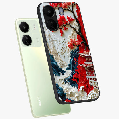 Whispers Of Sakura Waves Glass Case displayed in angled mockup highlighting flowing sakura design with soft floral aesthetic.