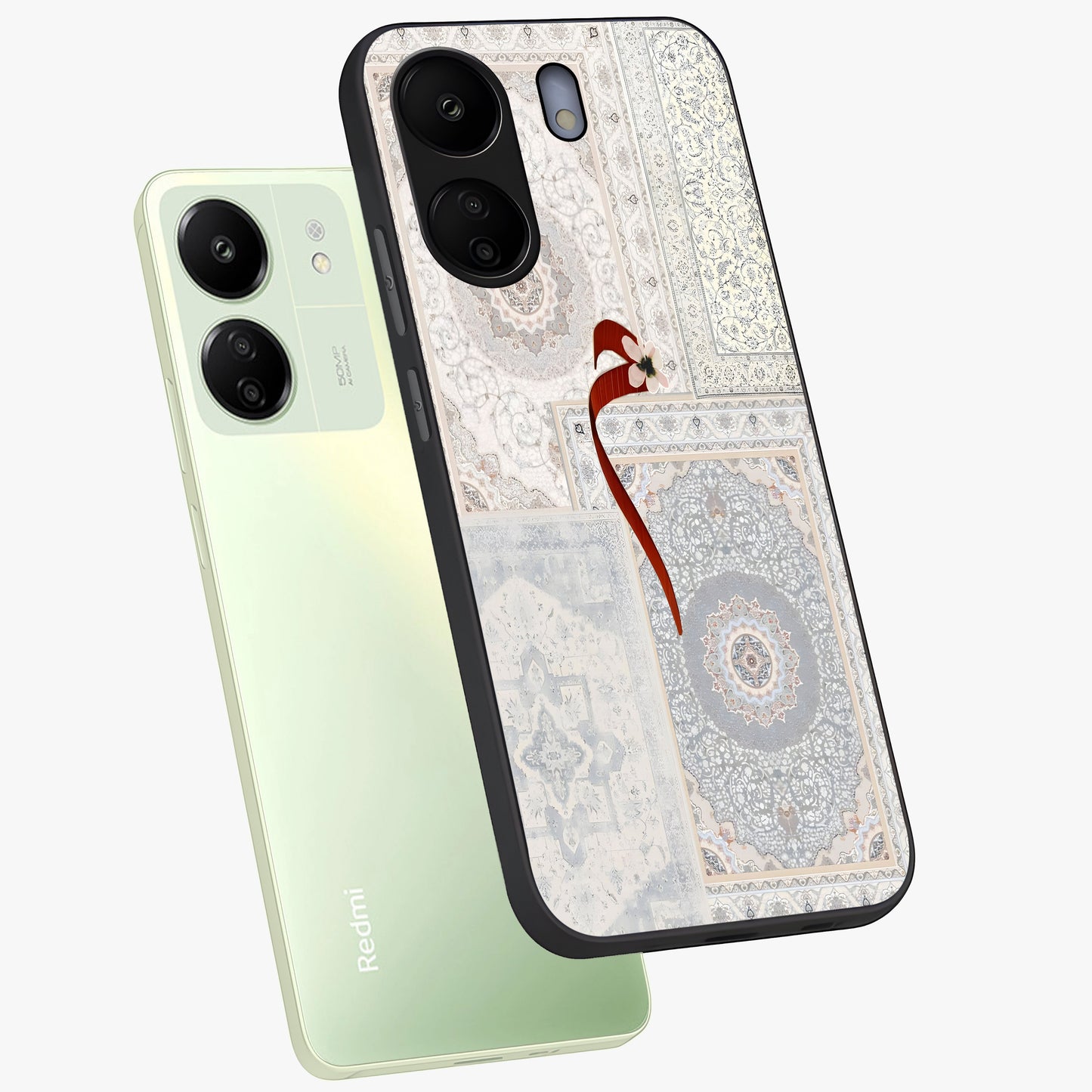 White Aesthetic Bow Glass Case displayed in angled mockup highlighting clean bow design with soft aesthetic style.