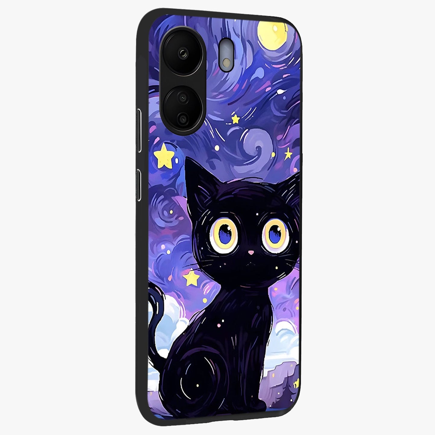 Abstract Cat Art Glass Case upright view showcasing creative feline illustration and aesthetic artistic style.