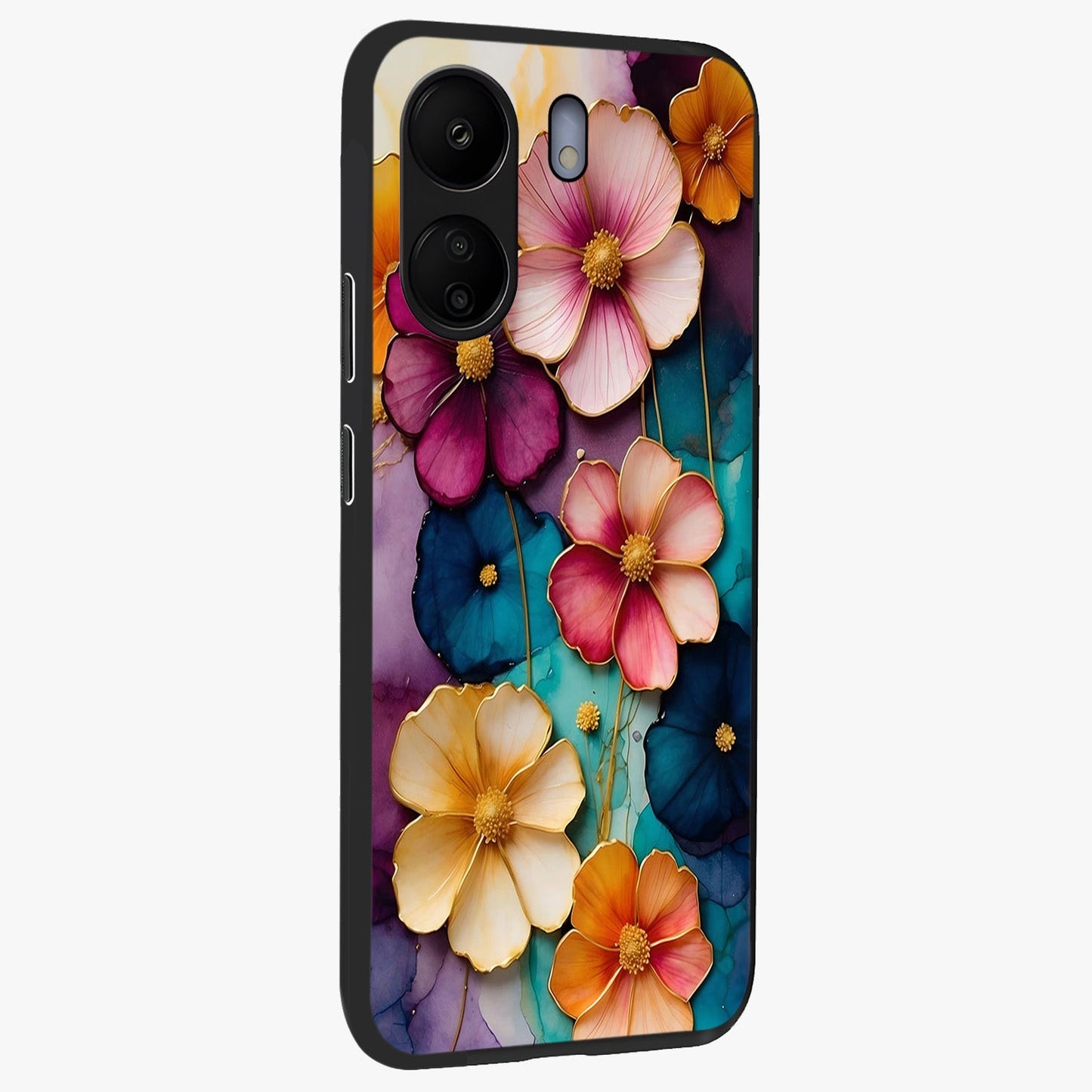 Artlyn Grace Flower Pattern Glass Case upright view showcasing graceful floral artwork with aesthetic botanical style.