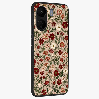 Biege Flower With Leaf Glass Case upright view showcasing delicate beige flower illustration with clean botanical style.