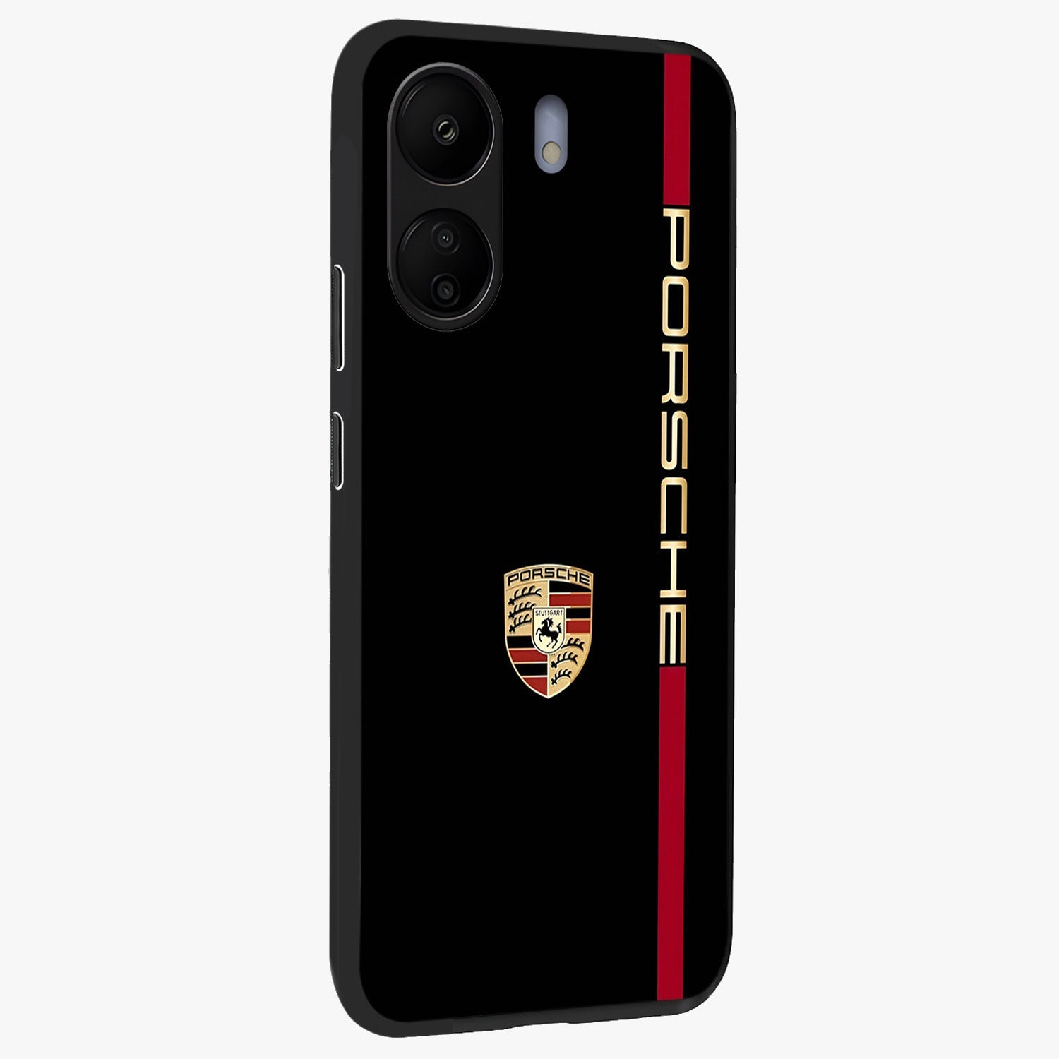 Black Minimal Porsche Glass Case upright view showcasing stylish automotive artwork with bold minimal theme.