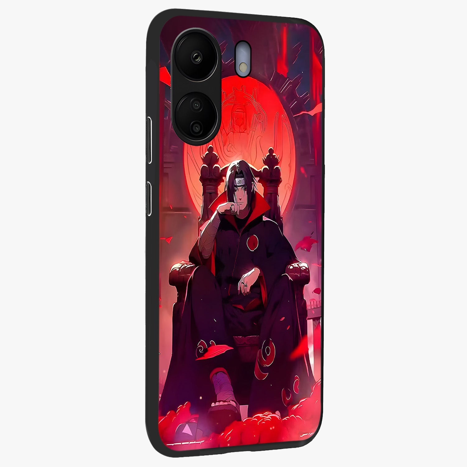 Blood Moon Sovereign Glass Case upright view showcasing powerful moon inspired artwork with cosmic aesthetic style.