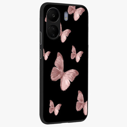 Butterfly Pattern Glass Case upright view showcasing graceful butterfly artwork with soft decorative theme.