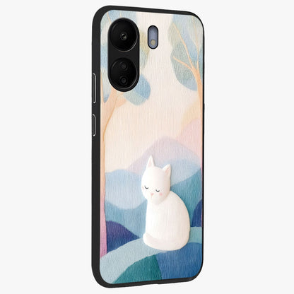 Cotton Dream Cat Glass Case upright view showcasing charming cat artwork with cozy dreamy theme.