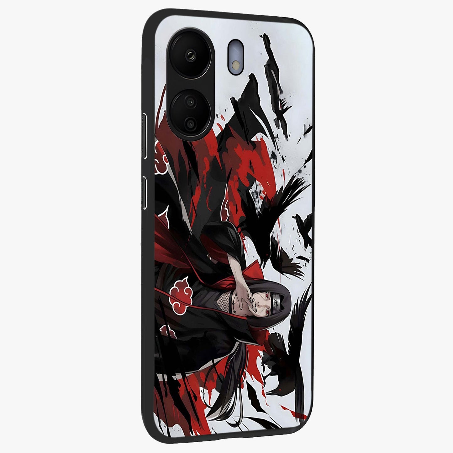 Crimson Crow Illusion Glass Case upright view showcasing striking crow illusion artwork with intense crimson theme.