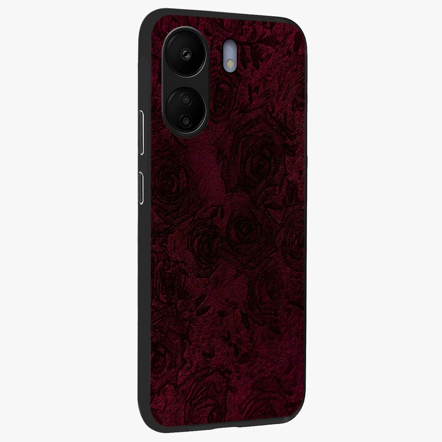 Crimson Fade Flow Glass Case upright view showcasing dynamic crimson flow artwork with stylish abstract theme.
