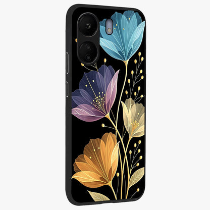 Delicate Multicolor Flowers Glass Case upright view showcasing delicate floral artwork with bright botanical theme.