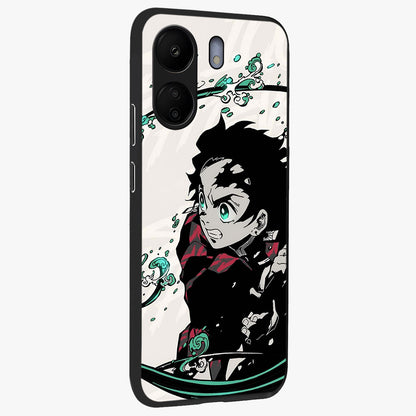 Demon Slayer Glass Case upright view showcasing powerful anime artwork with intense warrior theme.
