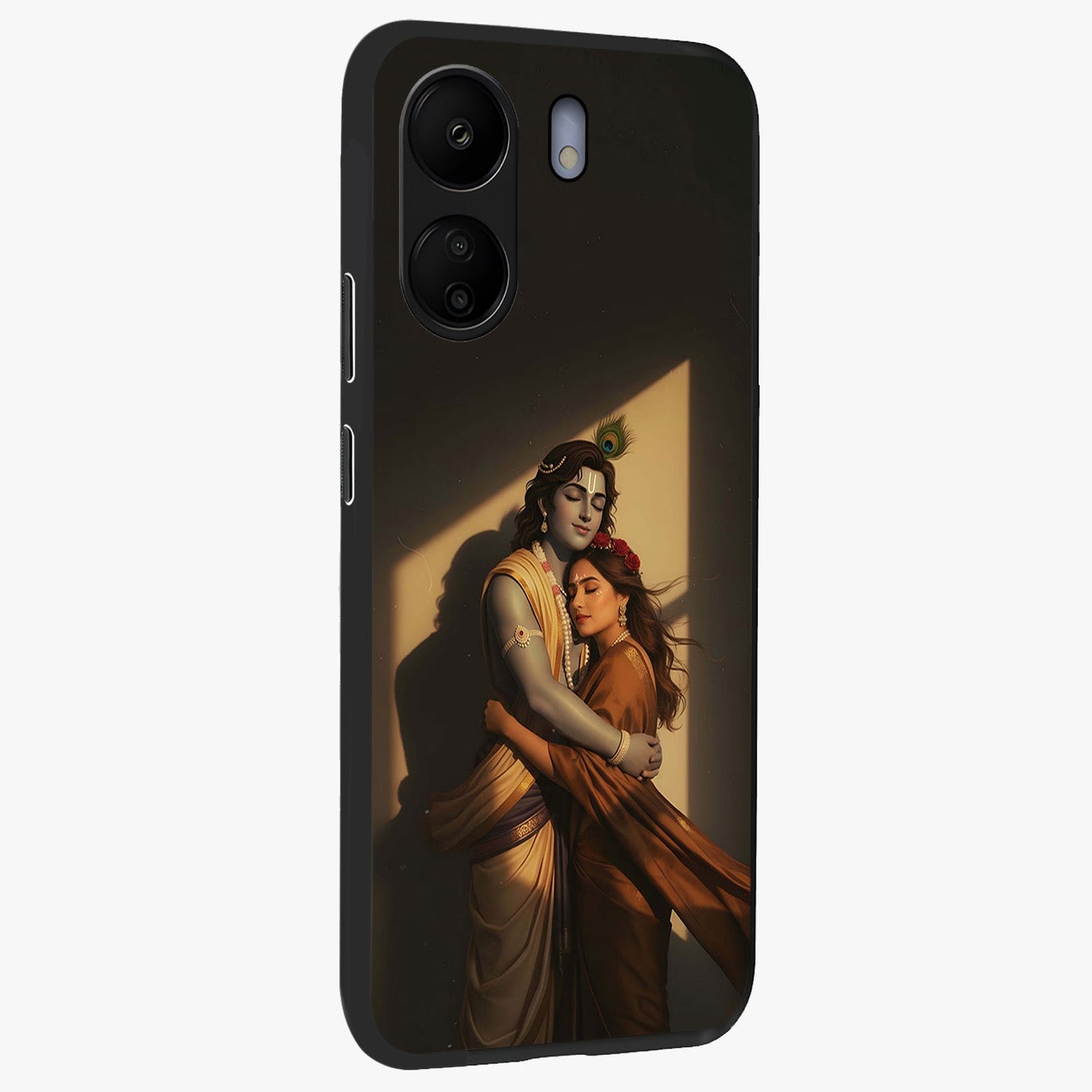Divine Eternal Love Glass Case upright view showcasing graceful spiritual artwork with eternal love theme.